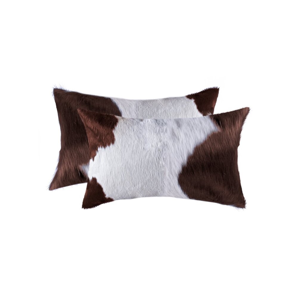 Natural Home Decor Torino Kobe Cowhide Pillow | 2-Piece | White & brown | 12"x20